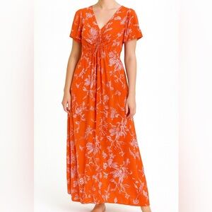 Ava & Viv Orange and White Floral Maxi Dress Size 2X